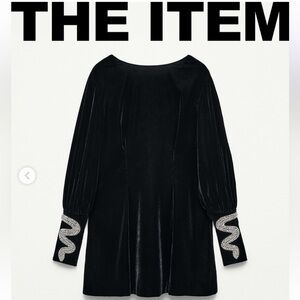 Zara NWT Snake Sleeve Black Velvet Dress THE ITEM 9059/128/800